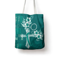 Kia Orana Cook Islands Tapa Floral With Cross Tote Bag Deep Teal LT7 - Polynesian Pride