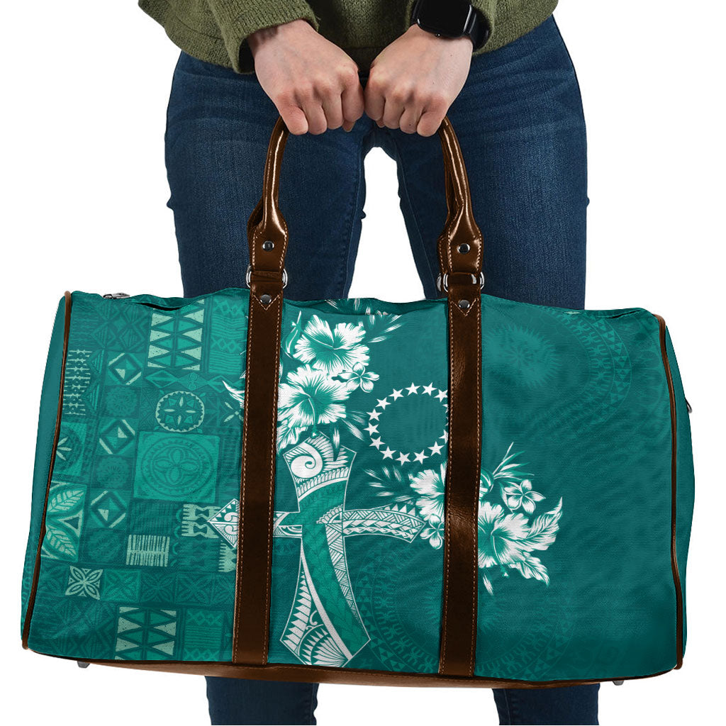 Kia Orana Cook Islands Tapa Floral With Cross Travel Bag Deep Teal