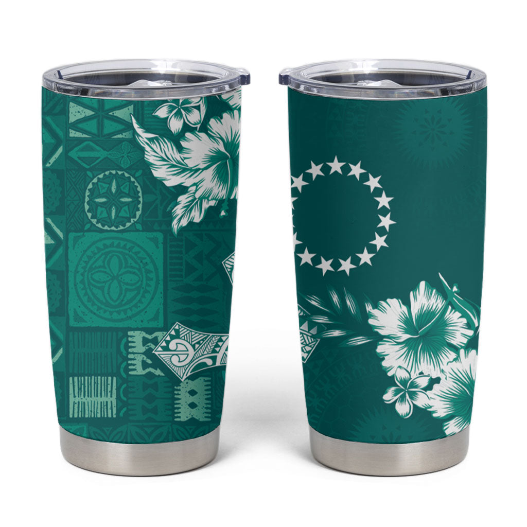 Kia Orana Cook Islands Tapa Floral With Cross Tumbler Cup Deep Teal