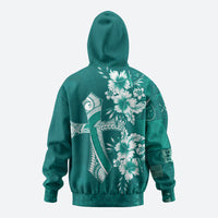 Kia Orana Cook Islands Tapa Floral With Cross Zip Hoodie Deep Teal LT7 - Polynesian Pride