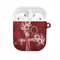Kia Orana Cook Islands Tapa Floral With Cross AirPods Case Crimson Red LT7 Crimson Red - Polynesian Pride
