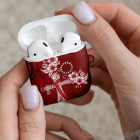 Kia Orana Cook Islands Tapa Floral With Cross AirPods Case Crimson Red LT7 - Polynesian Pride