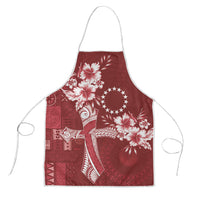 Kia Orana Cook Islands Tapa Floral With Cross Apron Crimson Red