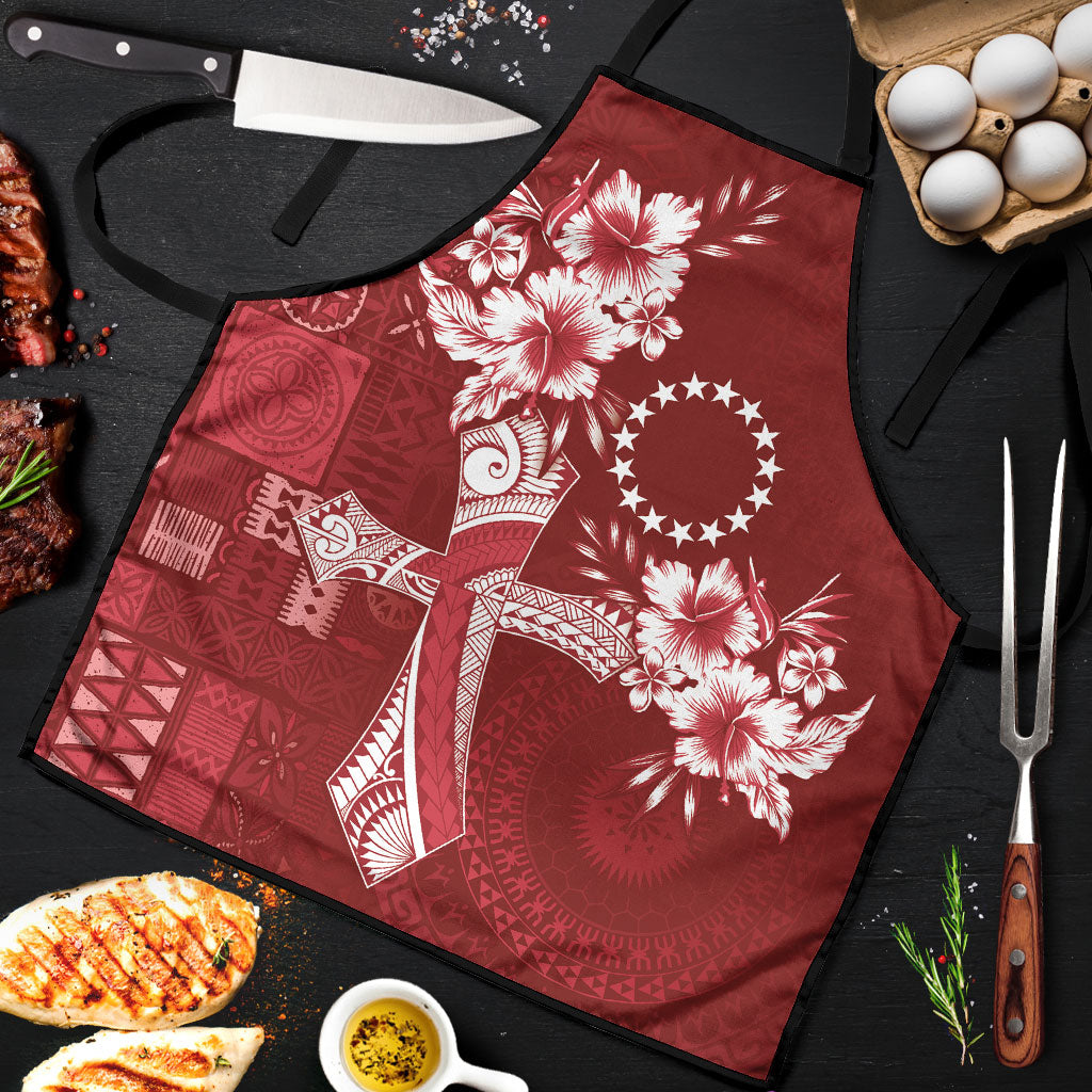 Kia Orana Cook Islands Tapa Floral With Cross Apron Crimson Red