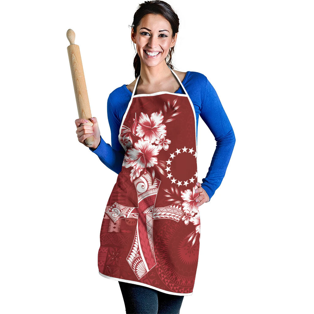 Kia Orana Cook Islands Tapa Floral With Cross Apron Crimson Red