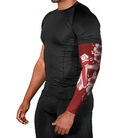 Kia Orana Cook Islands Tapa Floral With Cross Arm Sleeves Crimson Red LT7 - Polynesian Pride