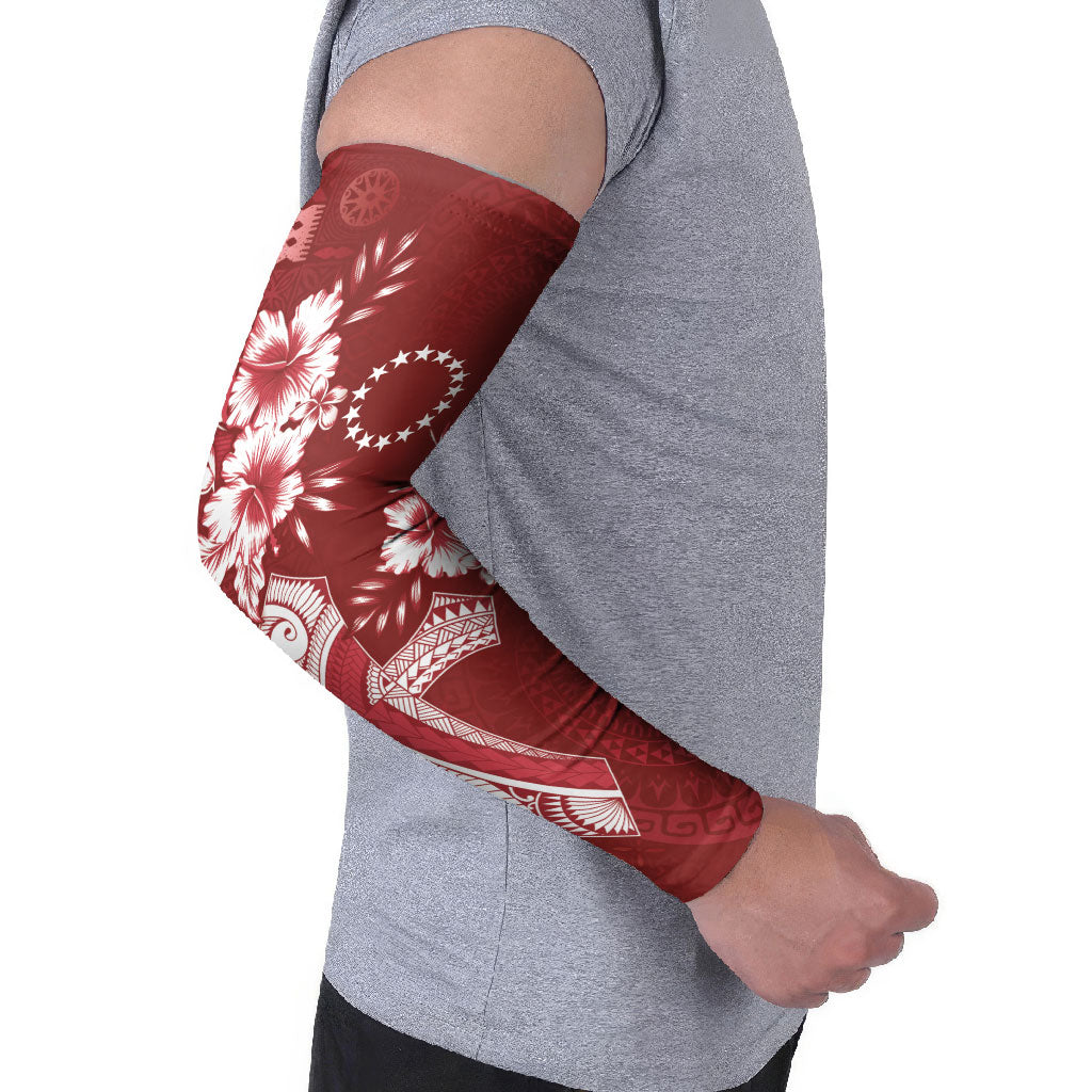 Kia Orana Cook Islands Tapa Floral With Cross Arm Sleeves Crimson Red LT7 - Polynesian Pride