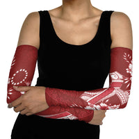 Kia Orana Cook Islands Tapa Floral With Cross Arm Sleeves Crimson Red LT7 - Polynesian Pride