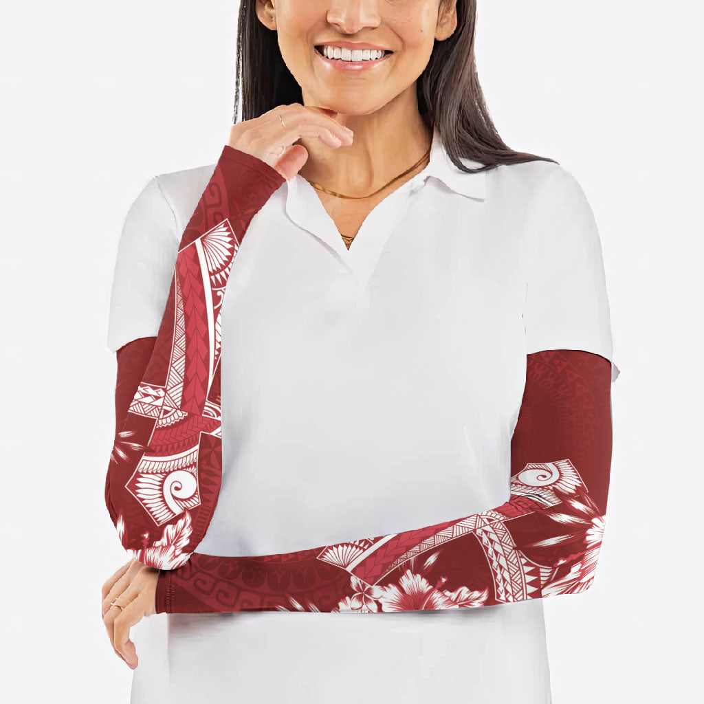 Kia Orana Cook Islands Tapa Floral With Cross Arm Sleeves Crimson Red LT7 - Polynesian Pride
