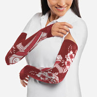 Kia Orana Cook Islands Tapa Floral With Cross Arm Sleeves Crimson Red LT7 - Polynesian Pride