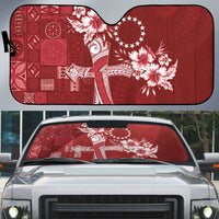 Kia Orana Cook Islands Tapa Floral With Cross Auto Sun Shade Crimson Red LT7 Crimson Red - Polynesian Pride