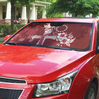 Kia Orana Cook Islands Tapa Floral With Cross Auto Sun Shade Crimson Red LT7 - Polynesian Pride