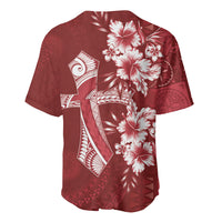 Kia Orana Cook Islands Tapa Floral With Cross Baseball Jersey Crimson Red LT7 - Polynesian Pride