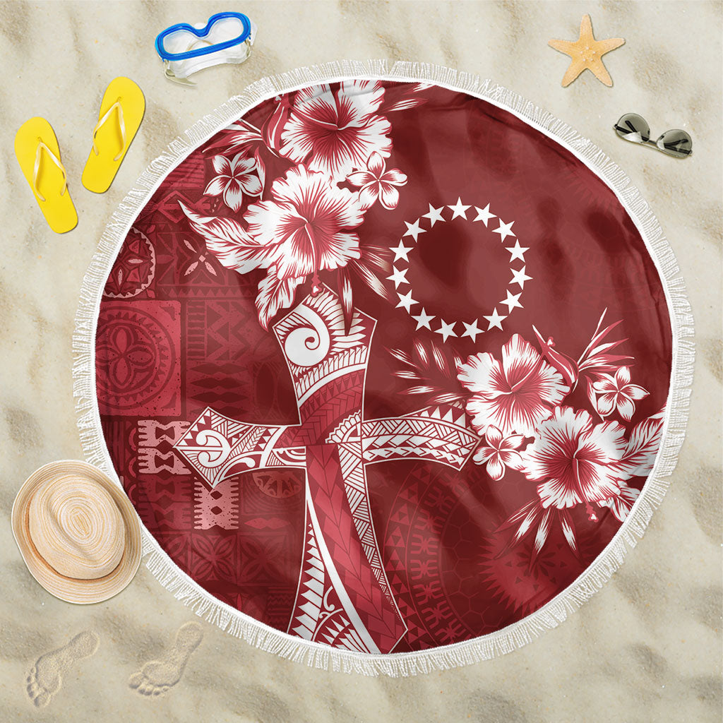 Kia Orana Cook Islands Tapa Floral With Cross Beach Blanket Crimson Red LT7 One Size 150cm Crimson Red - Polynesian Pride