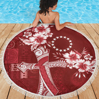 Kia Orana Cook Islands Tapa Floral With Cross Beach Blanket Crimson Red LT7 - Polynesian Pride