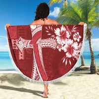 Kia Orana Cook Islands Tapa Floral With Cross Beach Blanket Crimson Red LT7 - Polynesian Pride