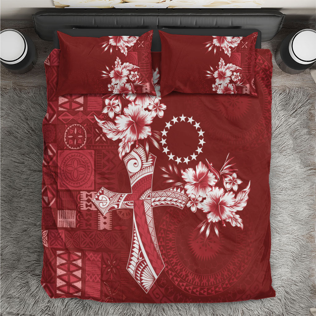 Kia Orana Cook Islands Tapa Floral With Cross Bedding Set Crimson Red LT7 Crimson Red - Polynesian Pride