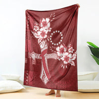 Kia Orana Cook Islands Tapa Floral With Cross Blanket Crimson Red