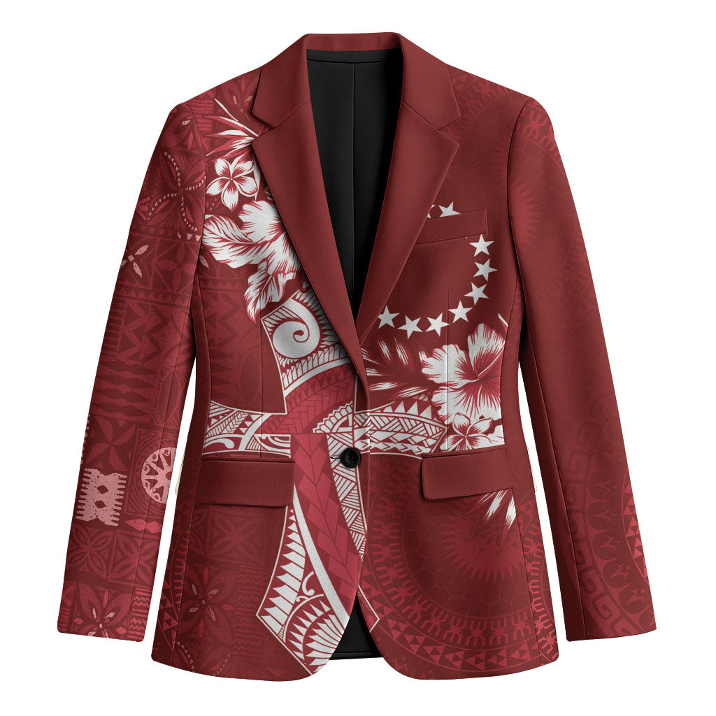 Kia Orana Cook Islands Tapa Floral With Cross Blazer Crimson Red
