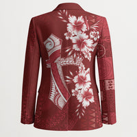 Kia Orana Cook Islands Tapa Floral With Cross Blazer Crimson Red