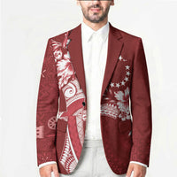 Kia Orana Cook Islands Tapa Floral With Cross Blazer Crimson Red