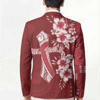 Kia Orana Cook Islands Tapa Floral With Cross Blazer Crimson Red