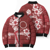 Kia Orana Cook Islands Tapa Floral With Cross Bomber Puffer Jacket Crimson Red