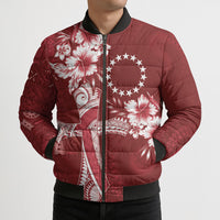 Kia Orana Cook Islands Tapa Floral With Cross Bomber Puffer Jacket Crimson Red