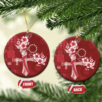 Kia Orana Cook Islands Tapa Floral With Cross Ceramic Ornament Crimson Red LT7 Circle Crimson Red - Polynesian Pride
