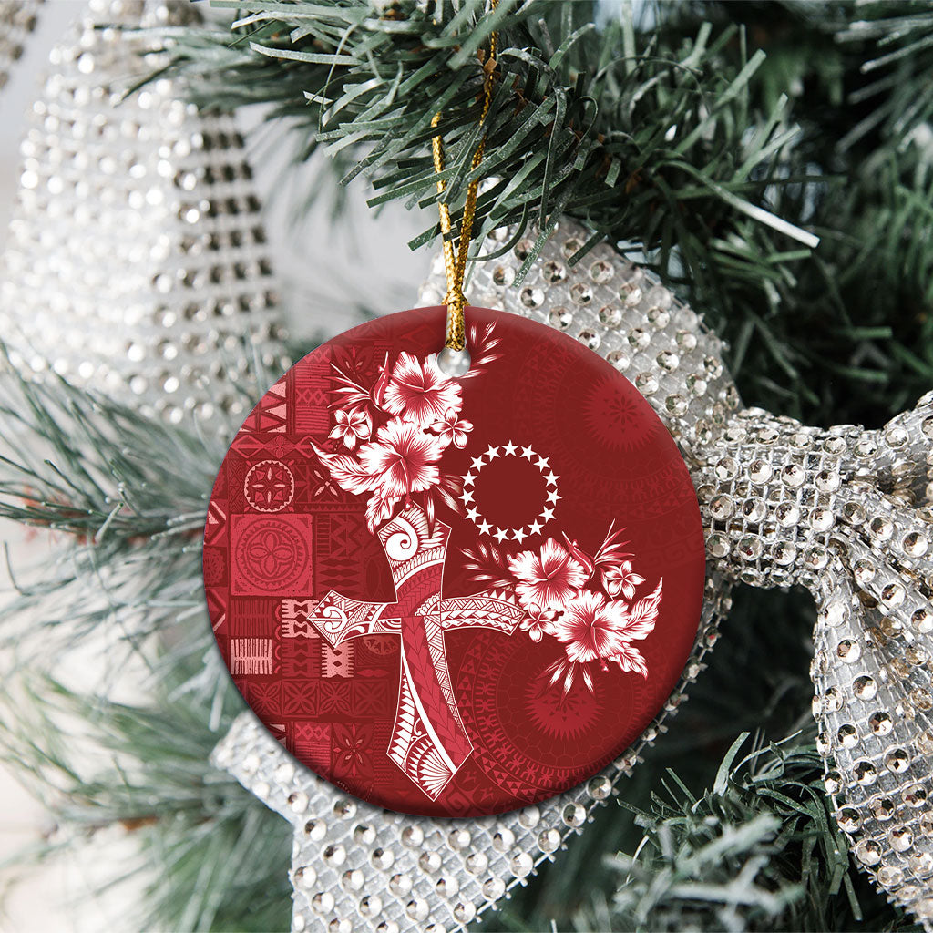 Kia Orana Cook Islands Tapa Floral With Cross Ceramic Ornament Crimson Red LT7 - Polynesian Pride
