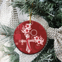 Kia Orana Cook Islands Tapa Floral With Cross Ceramic Ornament Crimson Red LT7 - Polynesian Pride
