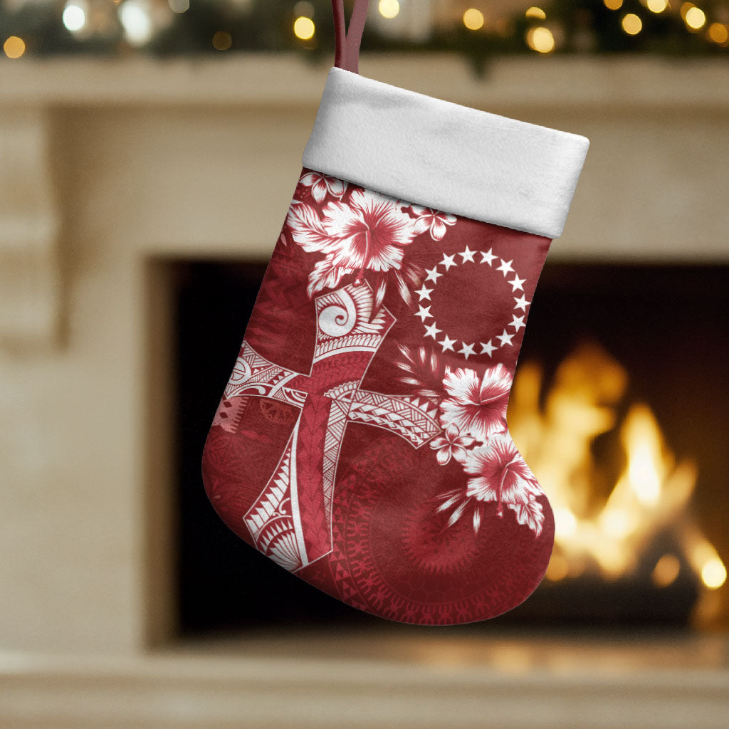 Kia Orana Cook Islands Tapa Floral With Cross Christmas Stocking Crimson Red LT7 Set of 2 Crimson Red - Polynesian Pride