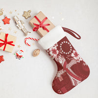 Kia Orana Cook Islands Tapa Floral With Cross Christmas Stocking Crimson Red LT7 - Polynesian Pride