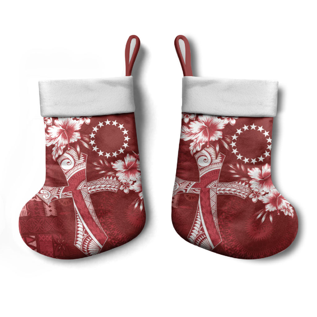 Kia Orana Cook Islands Tapa Floral With Cross Christmas Stocking Crimson Red LT7 - Polynesian Pride