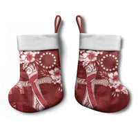 Kia Orana Cook Islands Tapa Floral With Cross Christmas Stocking Crimson Red LT7 - Polynesian Pride