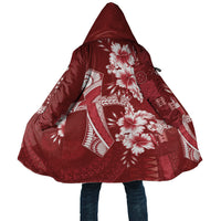 Kia Orana Cook Islands Tapa Floral With Cross Cloak Crimson Red