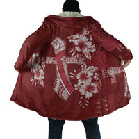 Kia Orana Cook Islands Tapa Floral With Cross Cloak Crimson Red