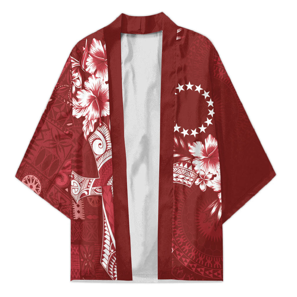 Kia Orana Cook Islands Tapa Floral With Cross Kimono Crimson Red LT7 Unisex Crimson Red - Polynesian Pride