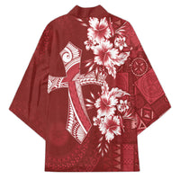 Kia Orana Cook Islands Tapa Floral With Cross Kimono Crimson Red LT7 - Polynesian Pride