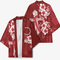 Kia Orana Cook Islands Tapa Floral With Cross Kimono Crimson Red LT7 - Polynesian Pride