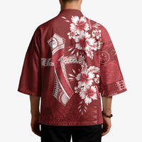 Kia Orana Cook Islands Tapa Floral With Cross Kimono Crimson Red LT7 - Polynesian Pride