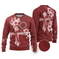 Kia Orana Cook Islands Tapa Floral With Cross Ugly Christmas Sweater Crimson Red LT7 Crimson Red - Polynesian Pride