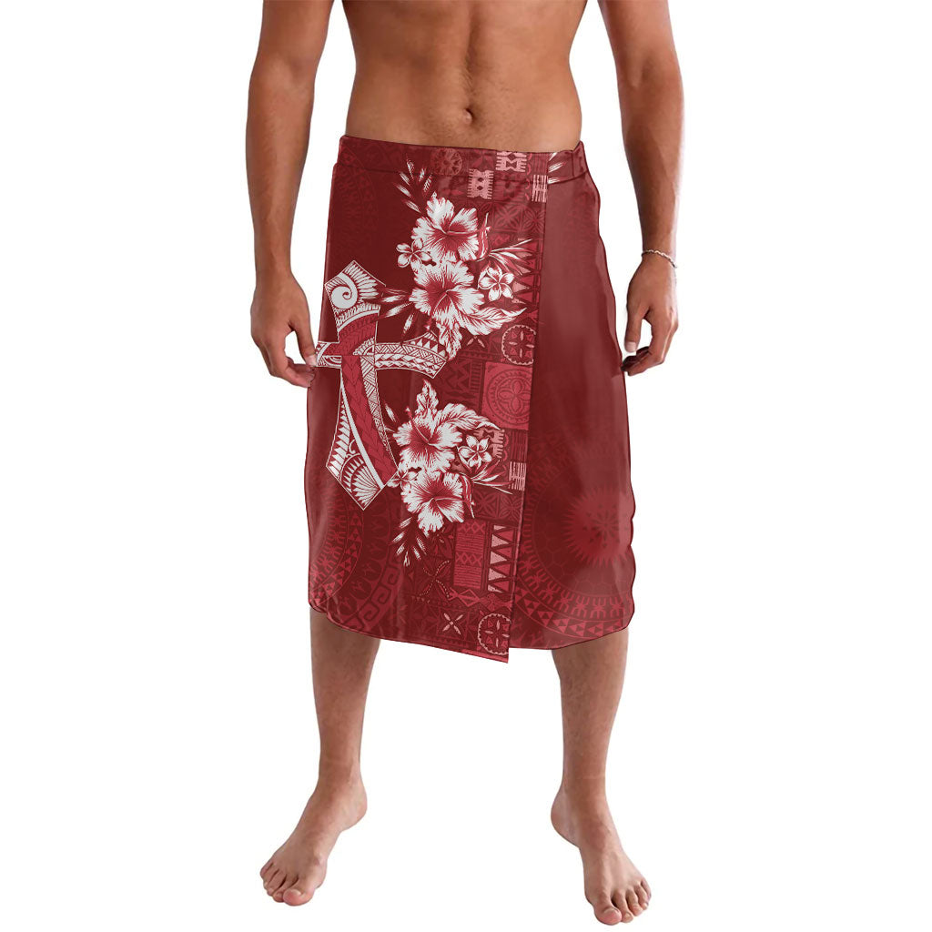 Kia Orana Cook Islands Tapa Floral With Cross Lavalava Crimson Red