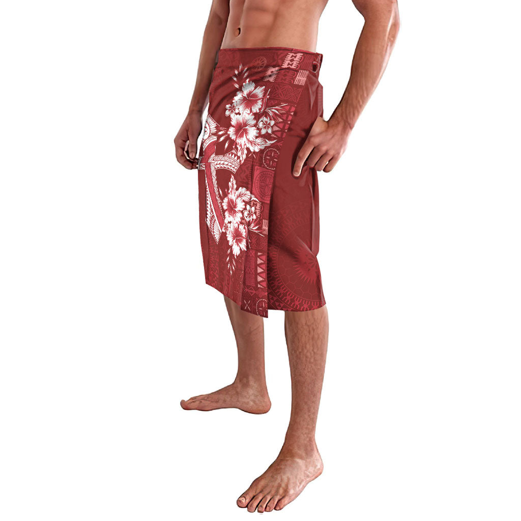 Kia Orana Cook Islands Tapa Floral With Cross Lavalava Crimson Red