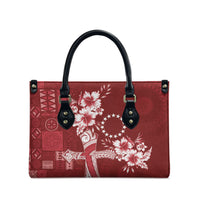 Kia Orana Cook Islands Tapa Floral With Cross Leather Bag Crimson Red LT7 - Polynesian Pride