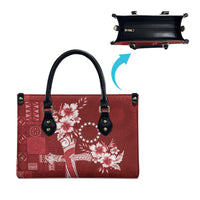 Kia Orana Cook Islands Tapa Floral With Cross Leather Bag Crimson Red LT7 - Polynesian Pride