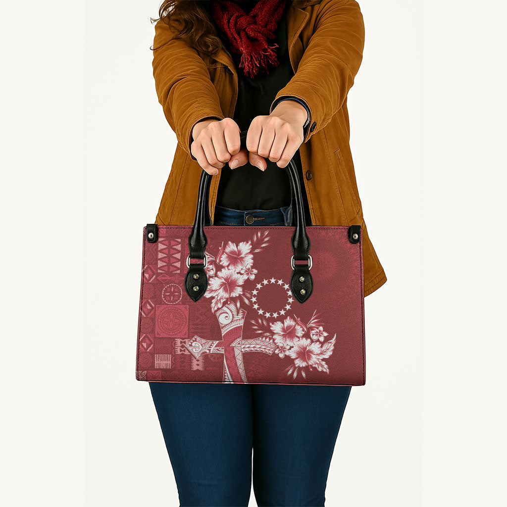 Kia Orana Cook Islands Tapa Floral With Cross Leather Bag Crimson Red LT7 - Polynesian Pride