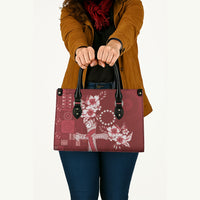Kia Orana Cook Islands Tapa Floral With Cross Leather Bag Crimson Red LT7 - Polynesian Pride