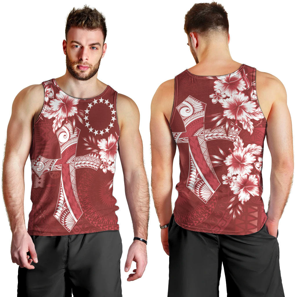Kia Orana Cook Islands Tapa Floral With Cross Men Tank Top Crimson Red LT7 - Polynesian Pride