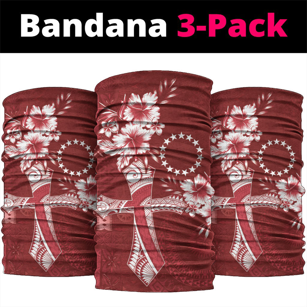 Kia Orana Cook Islands Tapa Floral With Cross Neck Gaiter Crimson Red